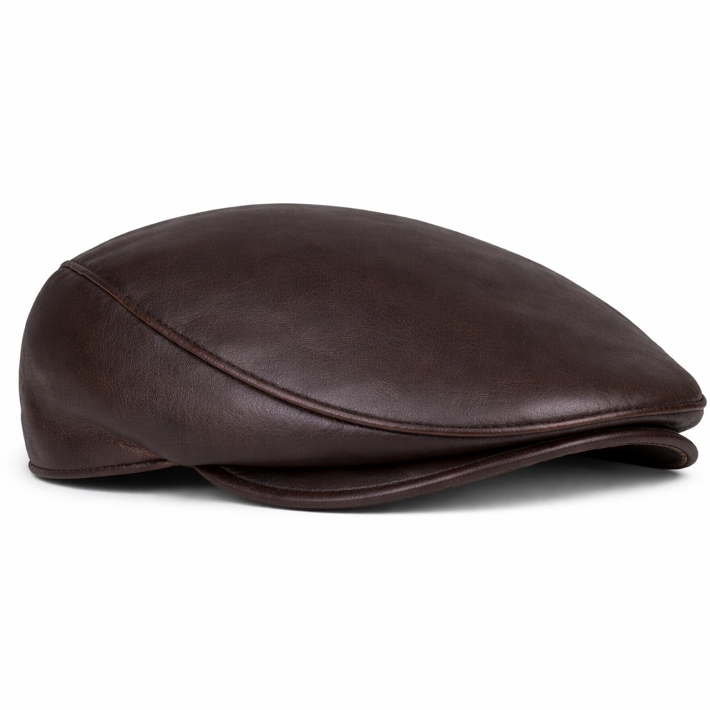 Handmade Real Leather Ivy Cap Flat Hat | Vintage Cabbie Newsboy | Brown